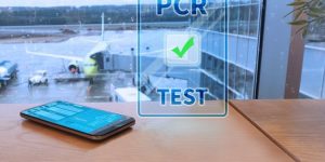 Digital PCR test in the airport. Concept Control Covid-19.